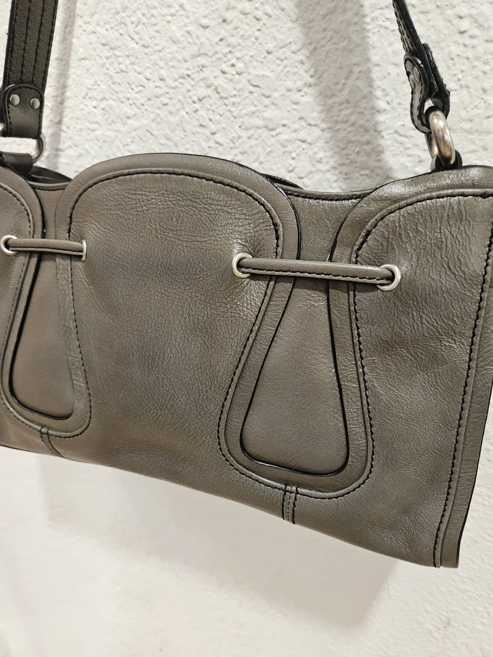 Vintage Etienne Grey Leather Satchel Shoulder Purse